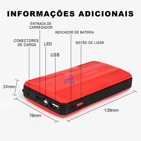 Auxiliar de Partida Veicular e Power Bank 20000mAh Carpower