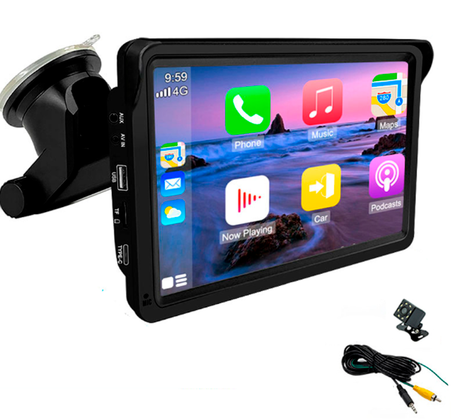 Central Multimídia Portátil Universal com Apple CarPlay e Android Auto