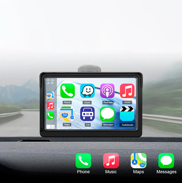 Central Multimídia Portátil Universal com Apple CarPlay e Android Auto
