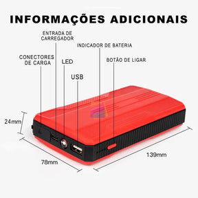 Auxiliar de Partida Veicular e Power Bank 20000mAh Carpower