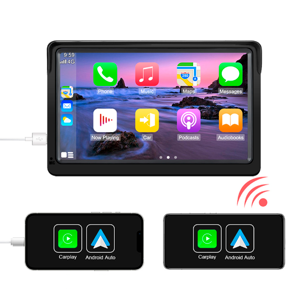 Central Multimídia Portátil Universal com Apple CarPlay e Android Auto